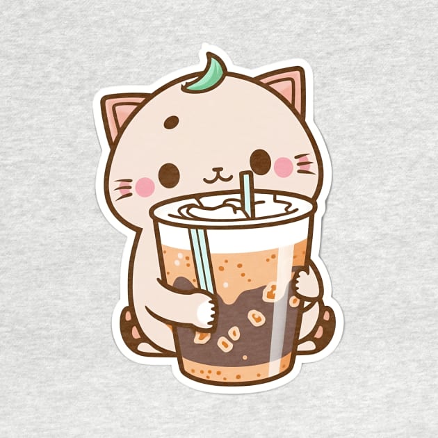 Cute Cat Drinking Bubble Tea Cartoon Boba Drawing by kiddo200